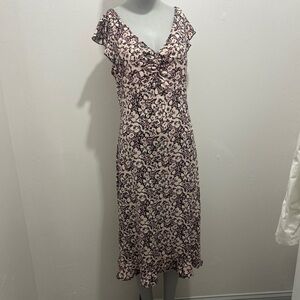 BCBGMaxAzria Pink and Black Floral Midi Dress